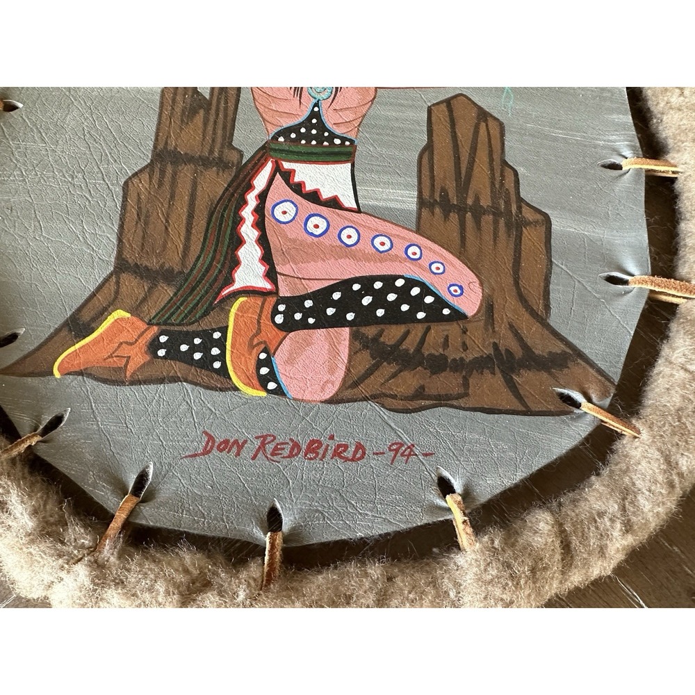 Vintage Native American Art, Set of 2 Buffalo shields on leather by Don Redbird - Picture 3 of 16